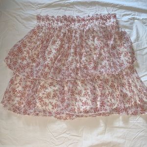 White and pink floral tiered skirt